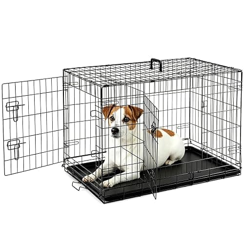 Sweetcrispy 36 Inch Dog Crate, Medium Dog Cage, Foldable Puppy Pet Kennel | Double Door, Metal Kennel, Secure Lock, Removable Tray, Indoor Outdoor Training Travel - Image 1