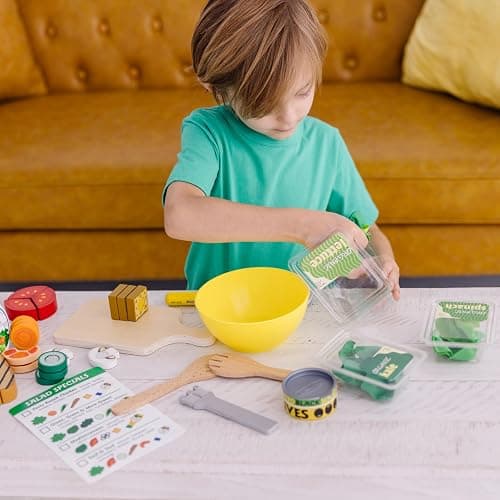 Melissa & Doug Slice and Toss Salad 52-Piece Toy Food Set & Montessori-Inspired Play Kitchen Accessories, Preschool Learning Toys for Girls & Boys 3+ thumbnail 2