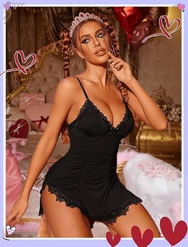 Black womens lingerie nightgowns thumbnail 4