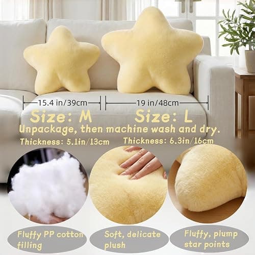 Nmkopzy 15.4 Inch Star Pillow Cute Yellow Decorative Throw Pillows for Couch Bed Sofa, Aesthetic Star Shaped Soft Floor Cushions for Living Room Bedroom Decor (Goose Yellow, 15.4" x 15.4") thumbnail 5