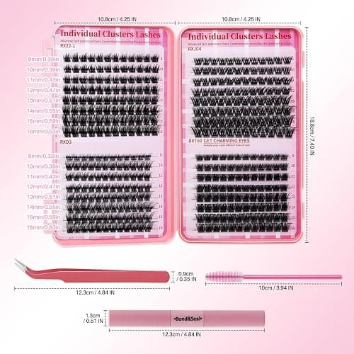 RITALASH Lash Extension Kit DIY Lash Clusters Kit Cluster Lashes Mixed Tray Eyelash Extension Kit Soft Thin Band Individual Lashes with Lash Bond and Seal,Lash Tweezers,Mascara Brush(RX Kit,9-16mm) thumbnail 6