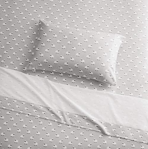 Brielle Home Flannel Sheet Set Cotton Soft Warm & Cozy Modern Chic with Elastic Deep Pockets, Full, Sheep Light Grey thumbnail 2