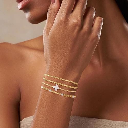 Cuzmly Bracelets for Women, Waterproof 14K Gold/Silver Plated Stackable Bracelets for Women Non Tarnish Trendy Dainty Paperclip Figaro Box Herringbone Hand Chain Bracelet Pack Stack Adjustable Jewelry for Women thumbnail 3