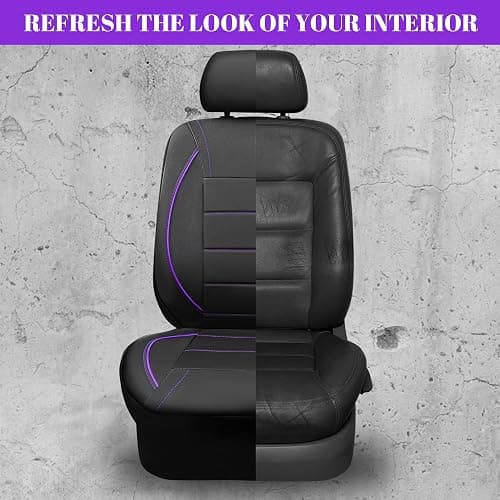 CAR PASS Piping PU Leather Car Seat Cover,Inside Zipper Design and Reserved Opening Holes Airbag Compatible,Universal FIT for Car, SUVs,Van,Trucks,Full Set, Black & Purple thumbnail 6