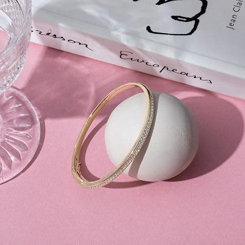 PAVOI 14K Gold Plated Cubic Zirconia Bangle Tennis Bracelets for Women | Classic Love Cuff Bangle Bracelets thumbnail 4