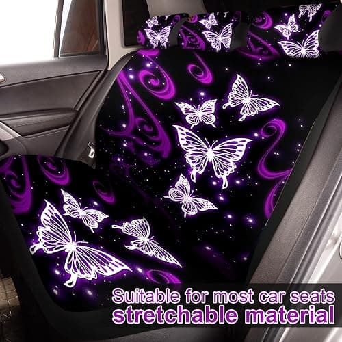Tallew Butterfly Seat Full Set for Women Butterfly Universal Car Accessories Rubber Steering Wheel Cover License Plate Frame Mirror Covers 26 Pcs Fit Car SUV Auto(Purple Style) thumbnail 4