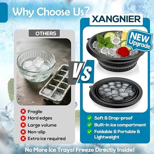 XANGNIER Face Bowl for Ice with Built-In Ice Tray – Collapsible Silicone Facial Ice Bath Bowl for Cold Plunge Therapy, Skin Tightening & Acne Relief – Black Portable Spa Tool for Home & Travel thumbnail 2