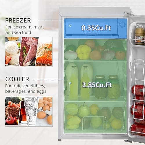 HOMCOM 3.2 Cu.Ft Mini Fridge with Freezer, Single Door Compact Refrigerator with Adjustable Thermostat, Shelf and Reversible Door for Bedroom, Dorm, Home Office, Energy Efficient, White thumbnail 5