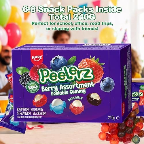 AMOS Peelerz Berry Assortment Peelable Gummy Sweets-240G | Interactive Peelable Berry Sweets Made with Real Fruit Juice. Perfect For Kids Party Bags, Gifting, and Family Movie Nights thumbnail 5
