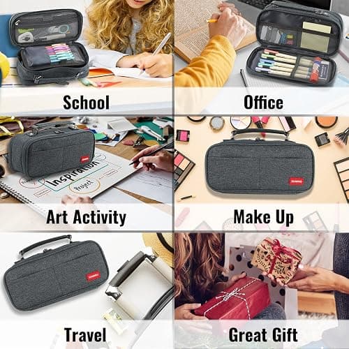 JOINPRO Pencil Case, Large Capacity Pencil Case Organizer; Double Zipper Storage Bag; Big Pencil Pouch for College School Office Teen Girl Boy Men Women Adult thumbnail 7