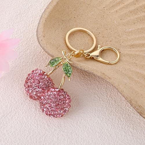 Hariendny Rhinestone Cherry Keychain Cute Sparkling Fruit Cherry Bag Charms thumbnail 7