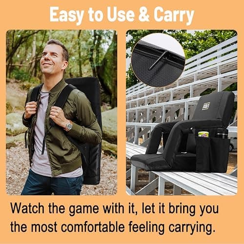 MZQLN Heated Massage Reclining Stadium Seat, Bleacher Chair with 10000mAh Portable Bank, 6 Reclining Positions for Camping, Games & Sports thumbnail 5