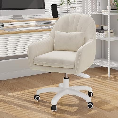 Aivermeil Office Chair, Vanity Swivel Chair,with Velvet Padding pillow,Adjustable Height, for Home Office, Study, Bedroom,150kg Load Capacity Beige thumbnail 2