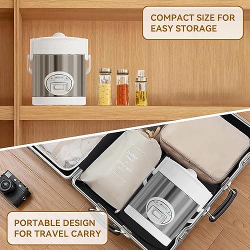WHITE TIGER 1.5L Mini Rice Cooker for 5 Cups Uncooked (6 Cups Cooked), Smart Rice Cookers with One Touch & Auto Keep Warm, Portable Travel Small Rice Cooker with Lid and Removable Non-stick Pot, Suitable For 1-4 People Cooking Rice, Oatmeal, Veggies thumbnail 3