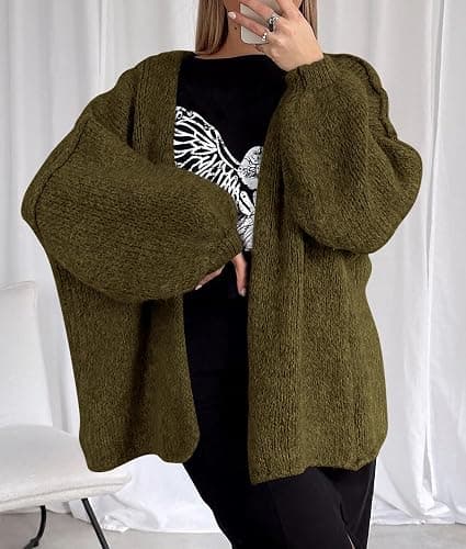PRETTYGARDEN Womens Oversized Cardigan Sweaters 2026 Fall Long Lantern Sleeve Knit Open Front Lightweight Sweater thumbnail 6