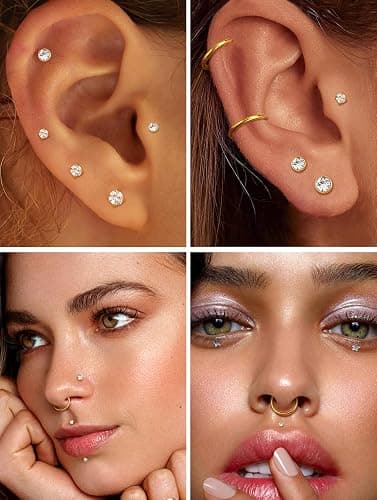 CASSIECA Nose Stud Nose Ring Hypoallergenic Labret Piercing Stainless Steel | 13Pcs 16/18/20G Nose Piercing Kit Gold Silver Nose Studs Nose Rings Threadless Lip Tragus Labret Cartilage Piercing Jewellery thumbnail 4