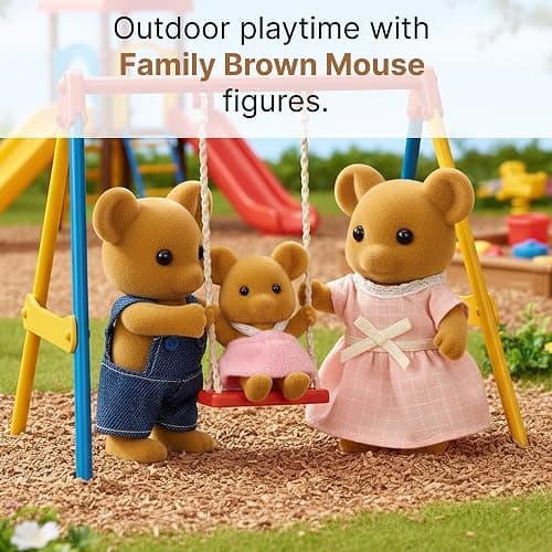 OLEOCA Family Brown Mouse Figures — Set of 3 Collectible Flocked Mini Dolls with Removable Clothes, Miniature Dollhouse Pretend Play Figures for Kids Ages 3+ thumbnail 3