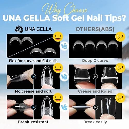 UNA GELLA Gel Nail Tips Almond Shape Medium Pre-etched 450PCS 15 Sizes | Full Cover Soft Gel Almond Press On Nail Tips, Easy DIY Salon Clear Fake False Nail Extensions Long-Lasting Hold thumbnail 5