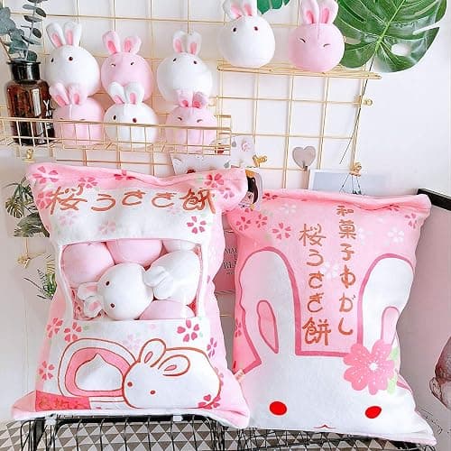Nenalayo Cute Bag of Cherry Blossom Bunnies Plush Toy Soft Throw Pillow Stuffed Animal Toys Creative Gifts Room Decor Creative Gifts for Girls thumbnail 5