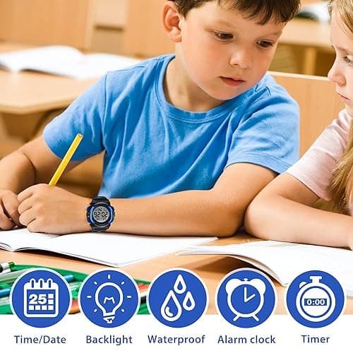 Kids Watch,Boys Watch for 3-15 Year Old Boys,Digital Sport Outdoor Multifunctional Chronograph LED 50 M Waterproof Alarm Calendar Analog Watch for Children with Silicone Band,Kids Gift thumbnail 3