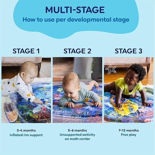 TT TUMMYTIMEZ Premium Tummy Time Water Mat, Extra Large Multi-Stage Activity Center Promoting Baby Motor & Sensory Development, Inflatable Playmat Visual Stimulation Gift Infants Toddlers Boys Girls thumbnail 6