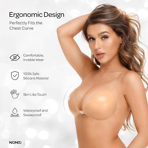 NONIO Adhesive Bra Strapless Sticky Invisible Push up Reusable Silicone The Best Off Backless Viscous for Women - A - Nude thumbnail 4