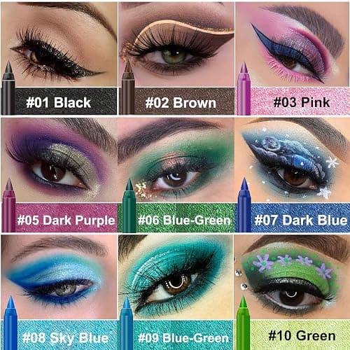 LemonSac 15PCS Colorful Eyeliner Pen Set, Eye Shadow Pencil, Pearl & Matte Metallic Glitter Eyeliner for Women, Eye & Lip Liner, Professional Eye Makeup Set thumbnail 2