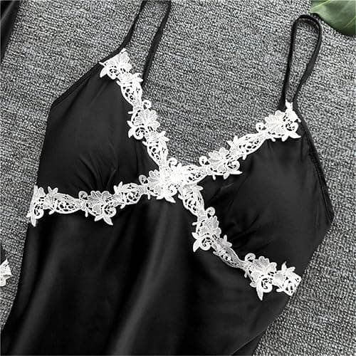 Women's 5 Piece Sleepwear Floral Lace Satin Cami Pajama Set Silk Dress Nightgown with Robe Loungewear Nightwear Sets thumbnail 7