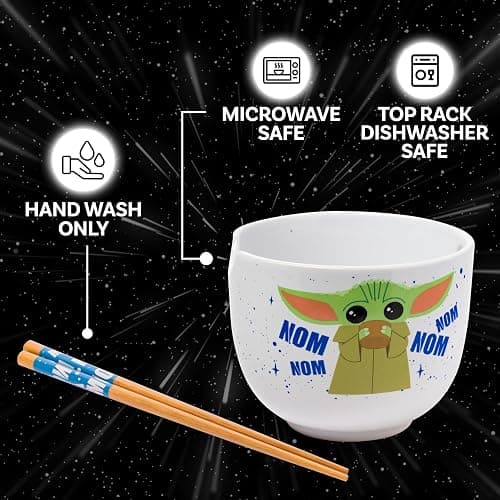Silver Buffalo Star Wars Mandalorian Baby Yoda Grogu Nom Nom Ceramic Ramen Noodle Rice Bowl with Chopsticks, Microwave Safe, 20 Ounces thumbnail 5