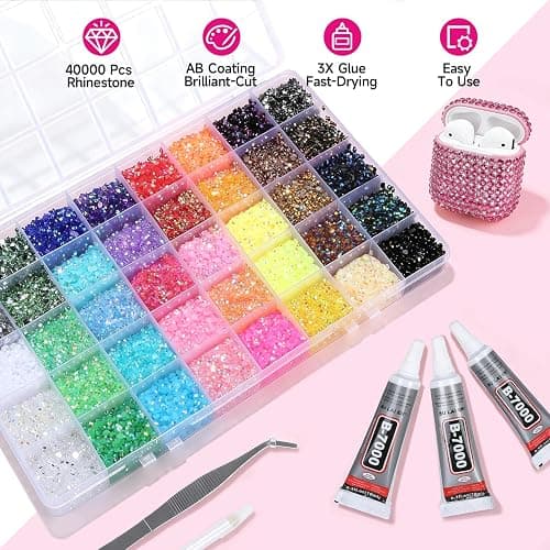 4mm Resin Rhinestones 40000Pcs, Bedazzling Kit with B7000 Glue, Tweezers & Pickup Pen, 40 Vibrant Colors for Nail Art, DIY Crafts, Clothes, Shoes, Graduation Cap, Jewelry, Art Painting & Decorations thumbnail 2
