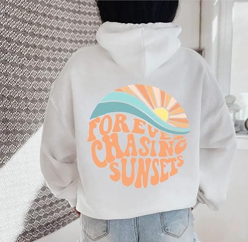 Forever Chasing Sunsets Hoodie Aesthetic Words On Back Cute Trendy Pullover Gifts thumbnail 2