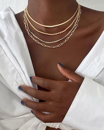 MFRYK Gold/Silver Necklaces Stack For Women,14K Gold/Sterling Silver Plated Simple Layered Choker Necklaces For Women,Stackable Multilayer Pearl Cross Disc Circle Pendant Cuban Herringbone Snake Paperclip Chain Necklaces Set Jewelry Gift for Women thumbnail 7