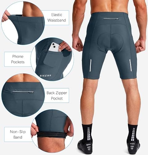 Bikewa Men's Bike Shorts 3D Padded Cycling Road Biking Mountain Riding Biker Bicycle UPF 50+ Cycle Shorts Zipper Pockets thumbnail 5