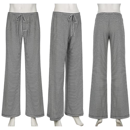 Pnahip Women's Comfy Pajama Loose Casual Drawstring Lounge Pants - Striped Print Stretch Wide Leg thumbnail 6