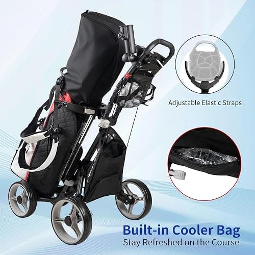 Caddytek Explorer V8 Golf Push Cart - SuperLite 4 Wheel Aluminum Foldable Cart with Adjustable Front Wheel Width, Foot Brake, Cooler Basket, Umbrella Holder, Drink Holder, Scorecard Console thumbnail 7