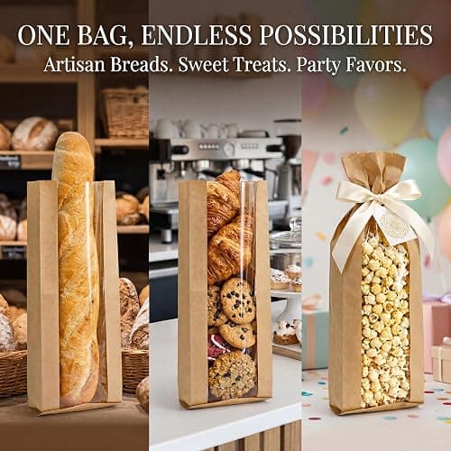 YIMITEE 150 Pack Paper Bread Bag with Window, 18"x7"x2" Long French Bread Bag, Brown Kraft Baguette Bags, Loaf Storage Packing Sacks Biscuits Packaging for Homemade, Bakery, Coffee Bar thumbnail 9