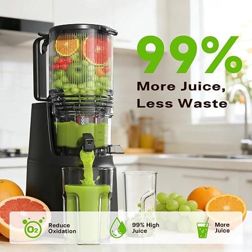Cold Press Juicer, Juicer Machines with 5.3" Wide Feed Chute, Slow Masticating Juicer for High Yield with Whole Fruits and Vegetables (Black) thumbnail 3