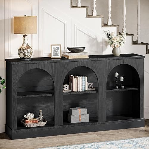 Tribesigns Farmhouse Console Table, 63-Inch Long Entryway Table with 3 Tier Storage, Wooden Rectangular Sofa Table Behind The Couch for Entrance, Hallway, Living Room, Black - Black thumbnail 3