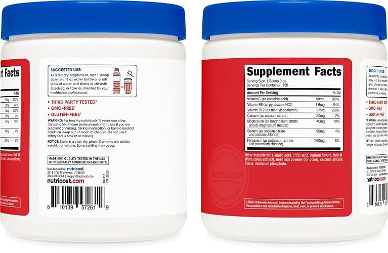 Nutricost Electrolyte Complex Powder (120 Servings, Fruit Punch) - Hydration Supplement Drink Mix with Vitamins and Minerals thumbnail 4