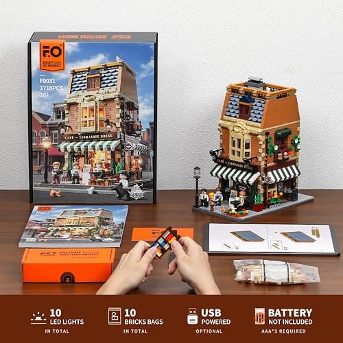 Funwhole Book-Cafe Lighting Building-Bricks Set - City Town Coffee House LED Light Modular Construction Building Model Sets 1718 Pcs for Adults and Teen thumbnail 7