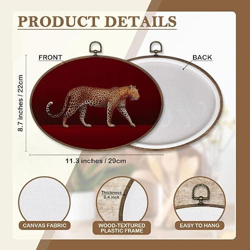 Sviojuce Red Retro Leopard Oval Wall Art Decor 8.6x11.4, Maximalist Luxury Leopard Framed Canvas Prints Wall Artwork, Trendy Cheetah Wall Hanging Decor for Farmhouse Bedroom Living Room Decorations thumbnail 7