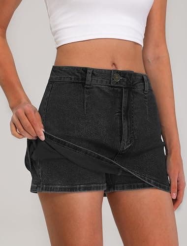 IWD Denim Mini Skirt for Women Low Waisted Jean Micro Skort with Shorts Stretch Casual Jean Skirt thumbnail 2
