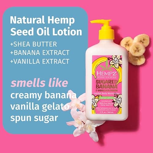 Hempz Sugared Banana & Vanilla Blossom Body & Hand Lotion, Ultra Hydrating Moisturizer for Men and Women, 17 oz thumbnail 5