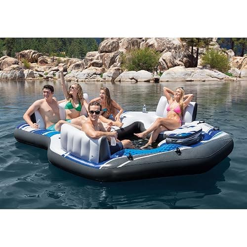 Intex Blue Tropic Inflatable 5 Person Raft or Swimming Pool Island Water Floating Lounger Raft with Backrests, Built in Cooler, and 4 Cupholders thumbnail 5