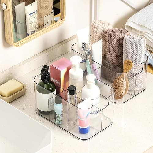 5-Compartment Clear Plastic Bin - Divided Art Supplies, Cosmetic Makeup Caddy Organizer - Multiuse Storage Container for Vanity, Bathroom, Kitchen, Office, Craft, Shower, Cleaning Items, (1 Pack) thumbnail 6