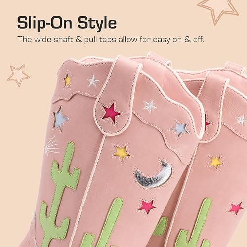 DREAM PAIRS Girls Cowboy Boots Cowgirl Mid Calf Western Boots with Low Heel Square Toe for Little Kid/Big Kid thumbnail 4