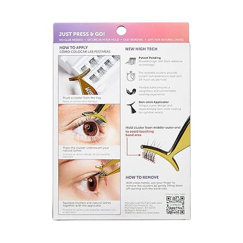 KISS imPRESS Falsies Press On Self Adhesive Eyelashes, 12mm-14mm Natural Volume Press On Lashes, Black, No Glue Needed, Invisible Band, 20 Lash Clusters & Non-Stick Applicator - Natural thumbnail 4
