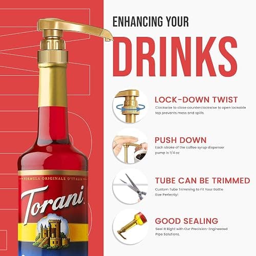 Jimoco Syrup Pump & Torani Syrup Bundle - Fruit Bowl Syrup 6 Pack Summer Flavors, Raspberry, Strawberry, Blackberry, Cherry, Orange and Peach - For Italian Soda Coffee, Lattes, Frappes With 6 Pump Dispensers thumbnail 4