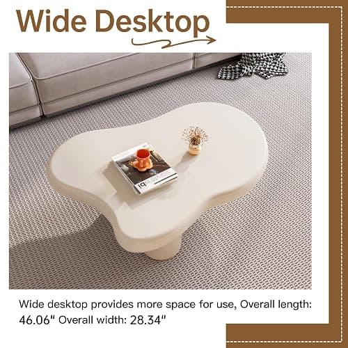 StyHube Cloud Coffee Table Unique Living Room 2024 Modern Short Coffee Table Small Center Table Stylish Irregular Shape,Small Home Decor Set,3 Legs,Milky White,（41.06Inch） thumbnail 6