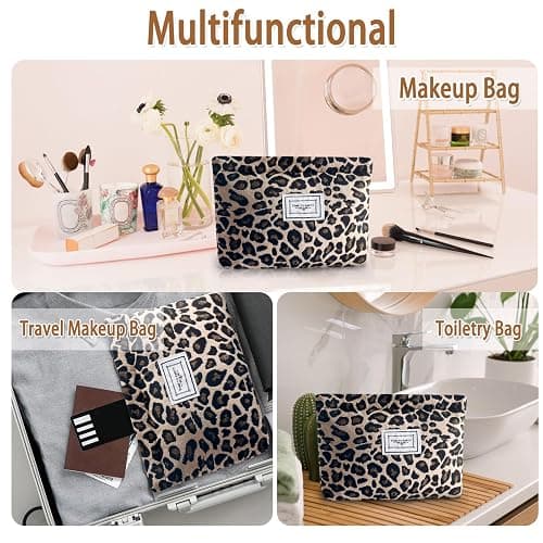 ZLFSRQ Leopard Makeup Bag Cute Cosmetic Bags for Women Cheetah Makeup Bag Canvas Large Capacity Travel Toiletry Bags Aesthetic Cosmetic Pouch for Purse Portable Zipper Skincare Storage Organizer thumbnail 4